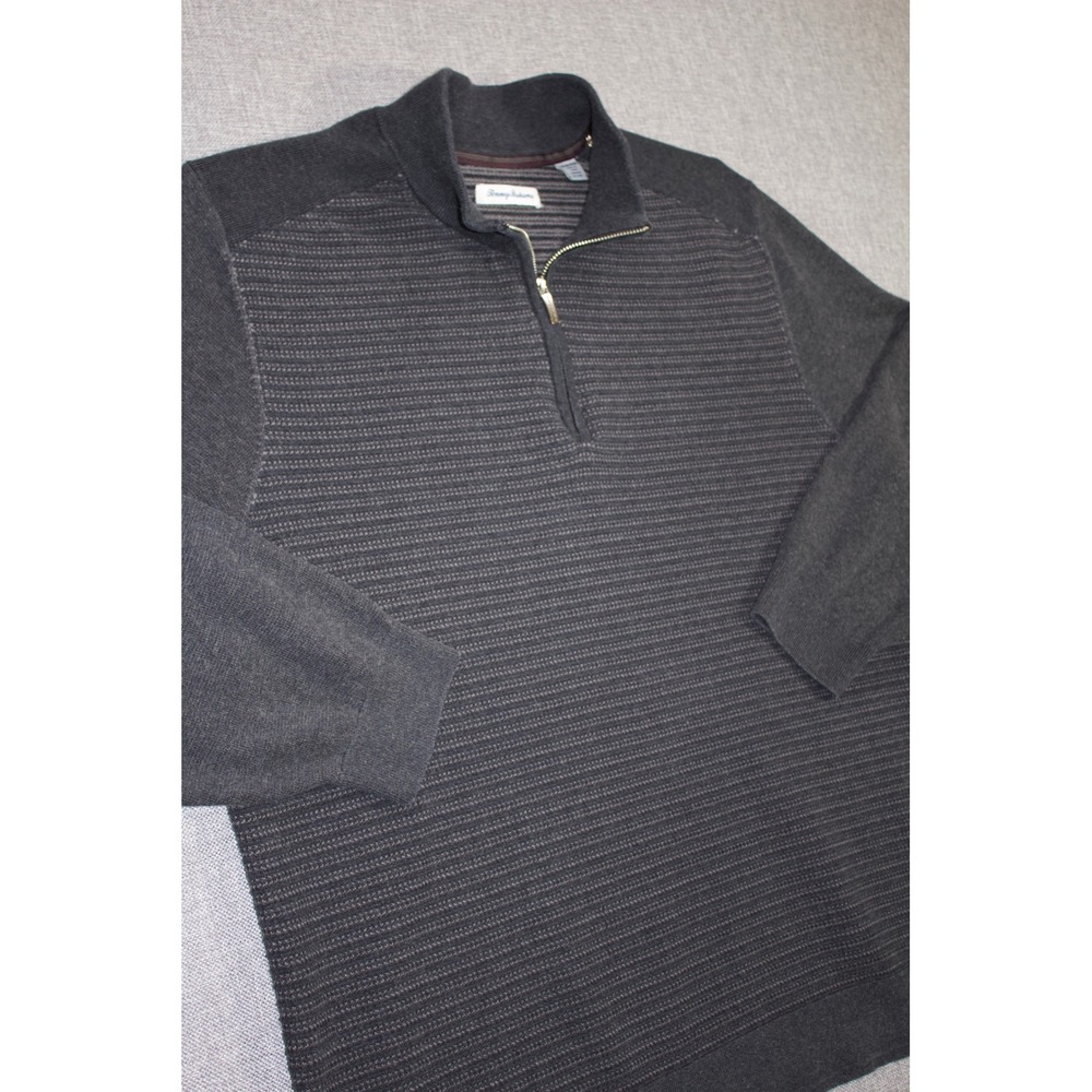 Tommy Bahama Sweater Quarter-Zip Mens 3XL Charcoal Gray Textured Knit Pullover